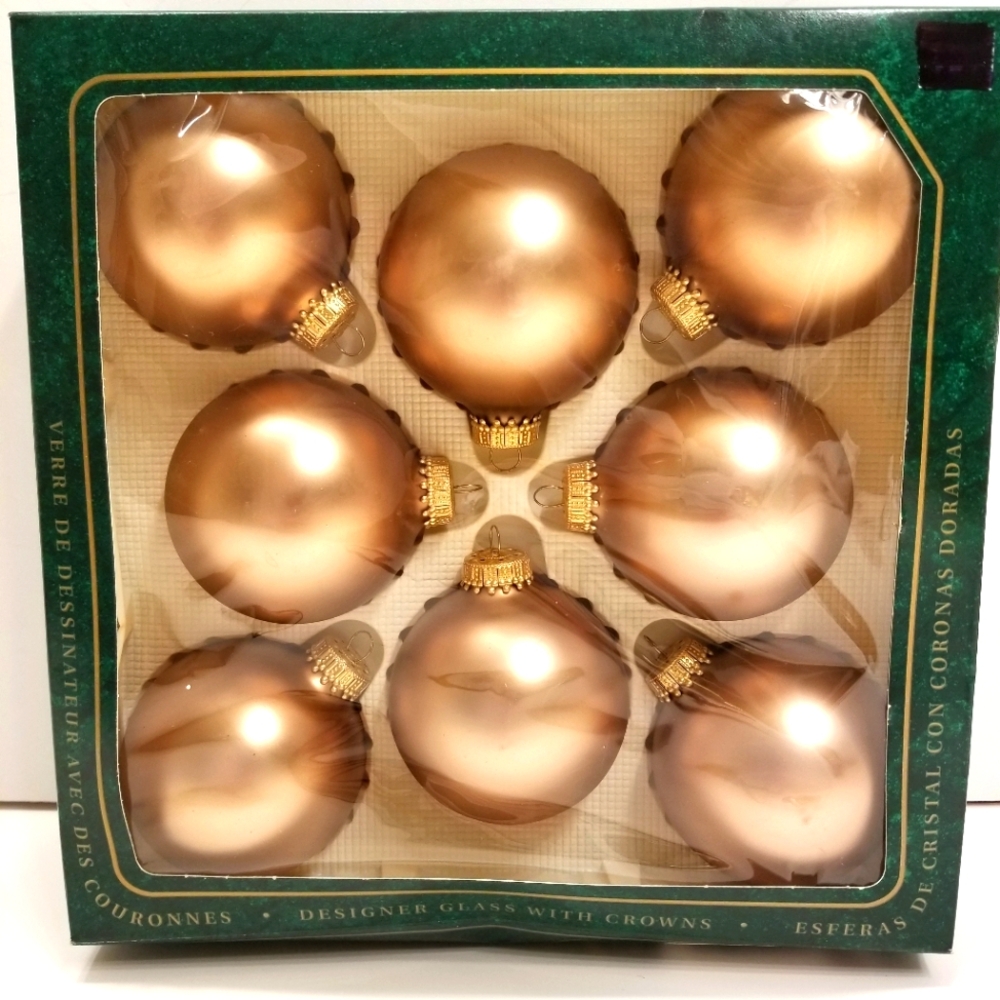8 Gold Christmas Ornaments USA Christmas by Krebs Venetian Bohemian Bavarian Tra